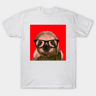 Geek Sloth in Red Background - Print / Home Decor / Wall Art / Poster / Gift / Birthday / Sloth Lover Gift / Animal print Canvas Print T-Shirt